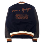 MAISON GRAY FOR MEN 90's Sleeve Leather Stadium Jumper Botastar FREE Navy Wool Cowhide Quilted Liner
