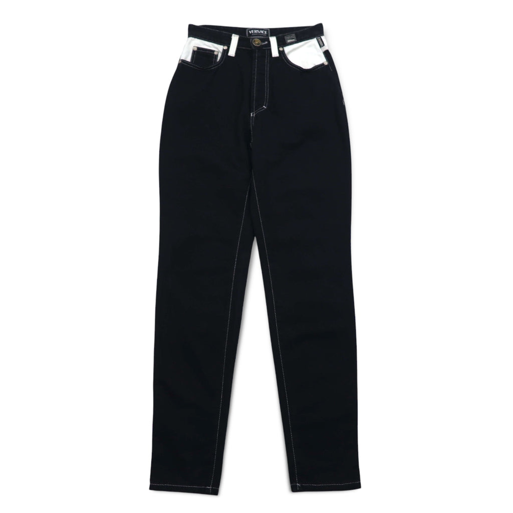 VERSACE JEANS COUTURE Made in Italy High Waist Tapered Denim Pants M Black Medusa Zipper Fly