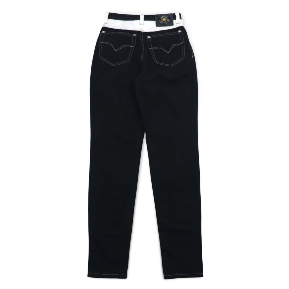 VERSACE JEANS COUTURE Made in Italy High Waist Tapered Denim Pants M Black Medusa Zipper Fly