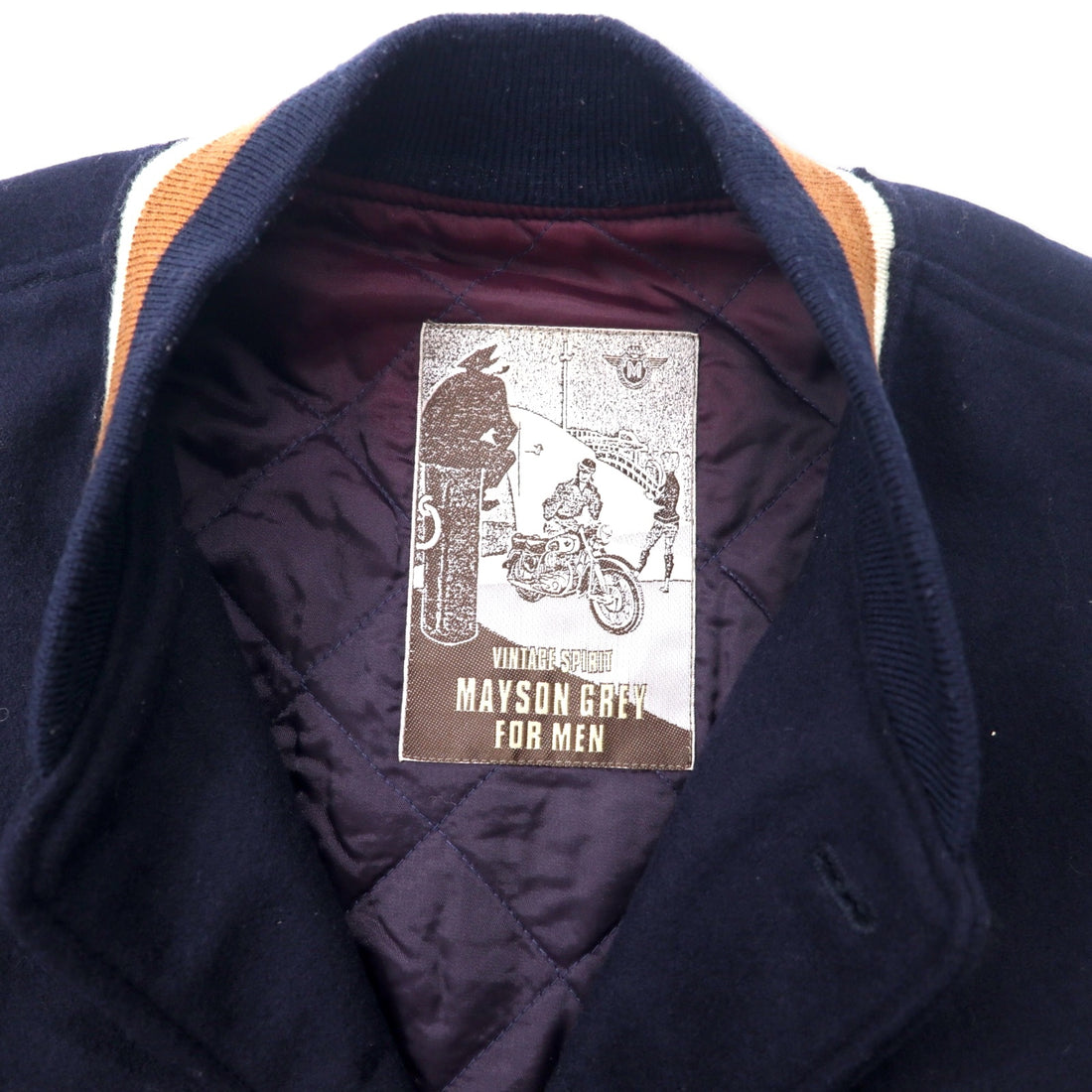 MAISON GRAY FOR MEN 90's Sleeve Leather Stadium Jumper Botastar FREE Navy Wool Cowhide Quilted Liner