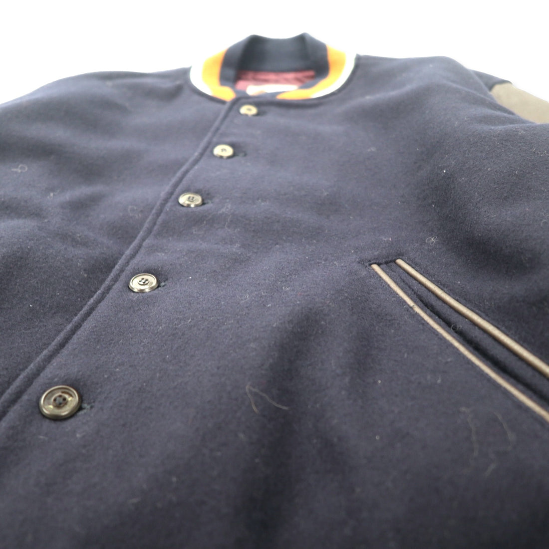 MAISON GRAY FOR MEN 90's Sleeve Leather Stadium Jumper Botastar FREE Navy Wool Cowhide Quilted Liner