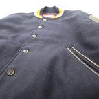 MAISON GRAY FOR MEN 90's Sleeve Leather Stadium Jumper Botastar FREE Navy Wool Cowhide Quilted Liner