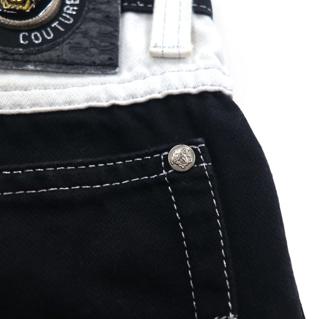 VERSACE JEANS COUTURE Made in Italy High Waist Tapered Denim Pants M Black Medusa Zipper Fly