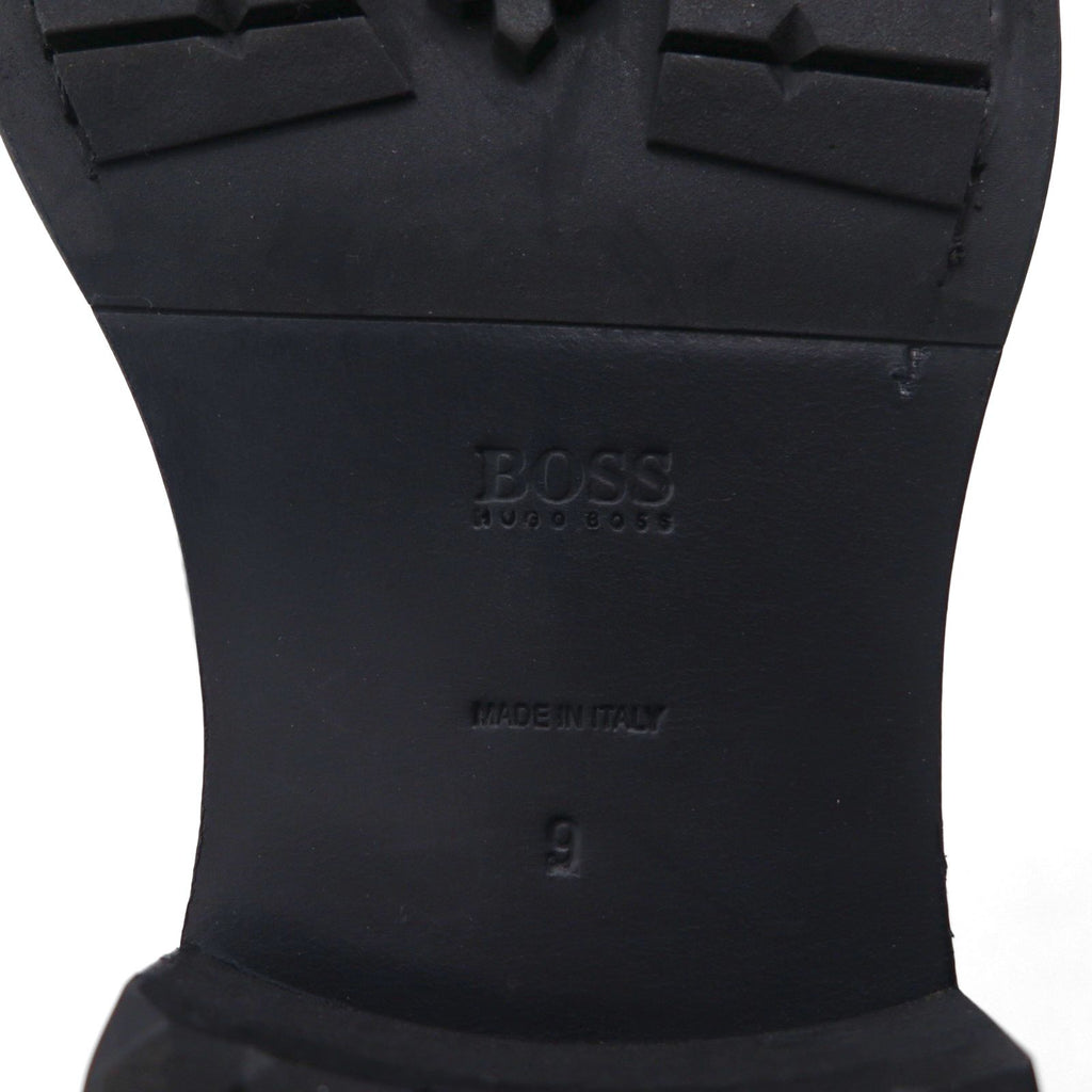 HUGO BOSS ブローグ キャップトゥ ショートブーツ 27cm レザー ラグソール メダリオン 50228355 イタリア製