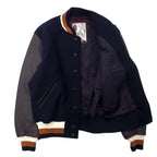 MAISON GRAY FOR MEN 90's Sleeve Leather Stadium Jumper Botastar FREE Navy Wool Cowhide Quilted Liner