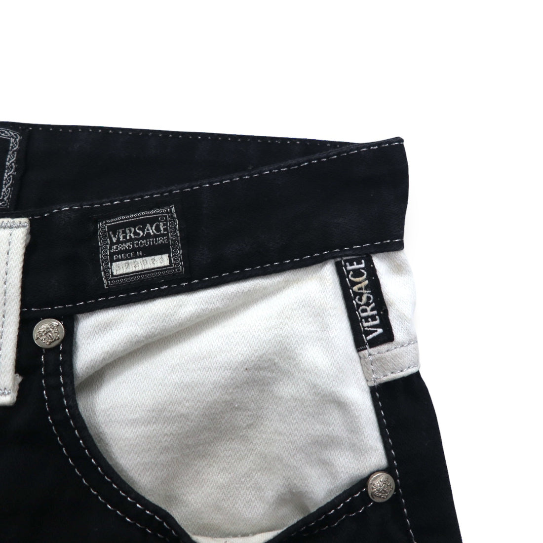 VERSACE JEANS COUTURE Made in Italy High Waist Tapered Denim Pants M Black Medusa Zipper Fly