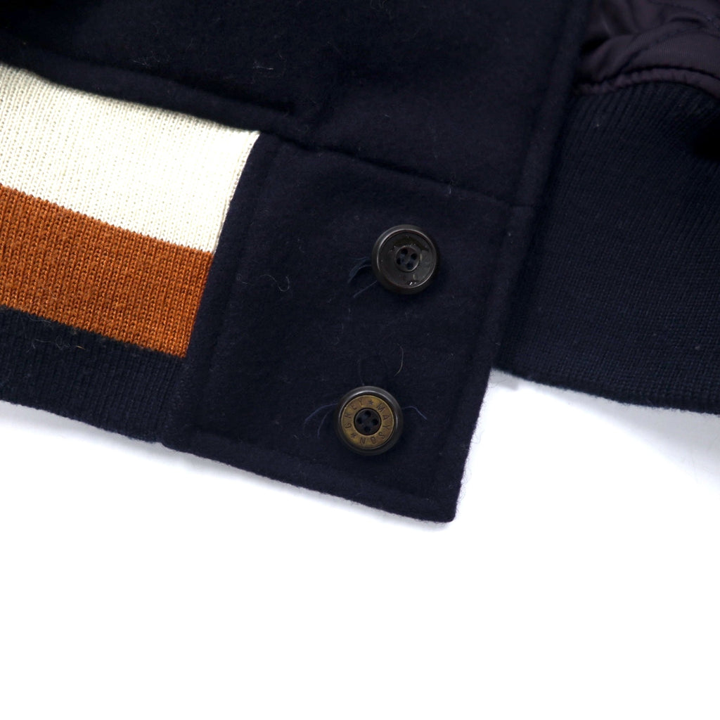 MAISON GRAY FOR MEN 90's Sleeve Leather Stadium Jumper Botastar FREE Navy Wool Cowhide Quilted Liner