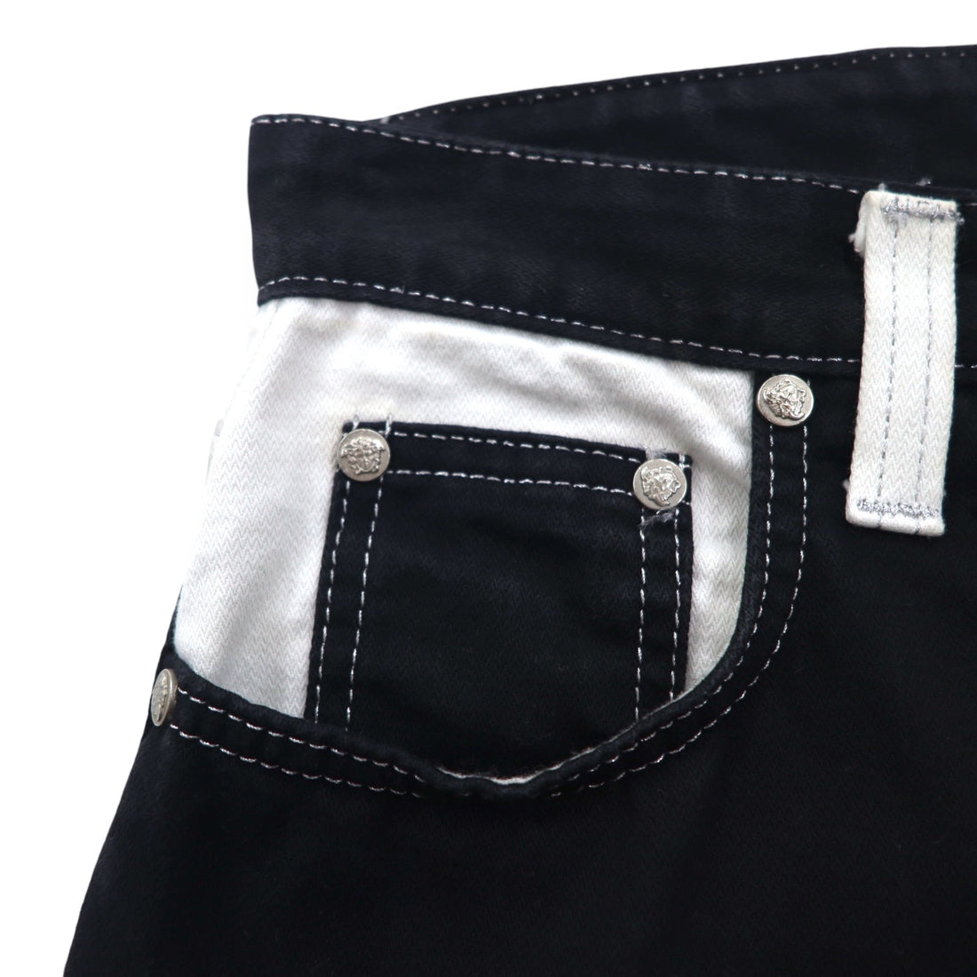 VERSACE JEANS COUTURE Made in Italy High Waist Tapered Denim Pants M Black Medusa Zipper Fly