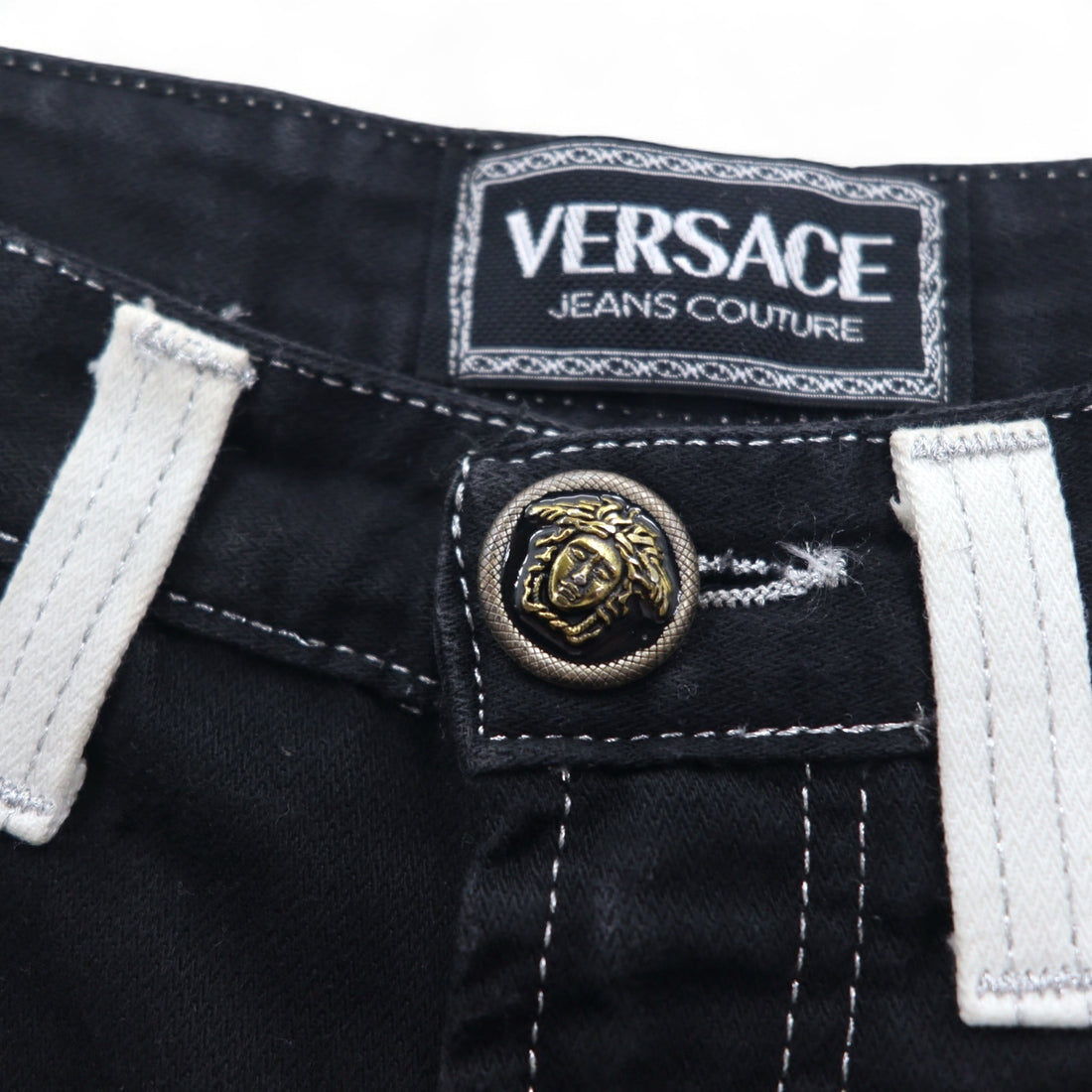 VERSACE JEANS COUTURE Made in Italy High Waist Tapered Denim Pants M Black Medusa Zipper Fly