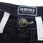 VERSACE JEANS COUTURE Made in Italy High Waist Tapered Denim Pants M Black Medusa Zipper Fly