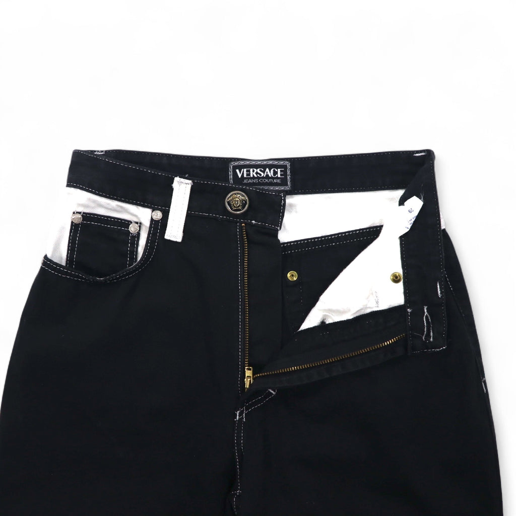 VERSACE JEANS COUTURE Made in Italy High Waist Tapered Denim Pants M Black Medusa Zipper Fly