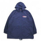 FILA 90年代 ナイロンパーカー XL ネイビー メッシュライナー フード着脱式 ドローコード