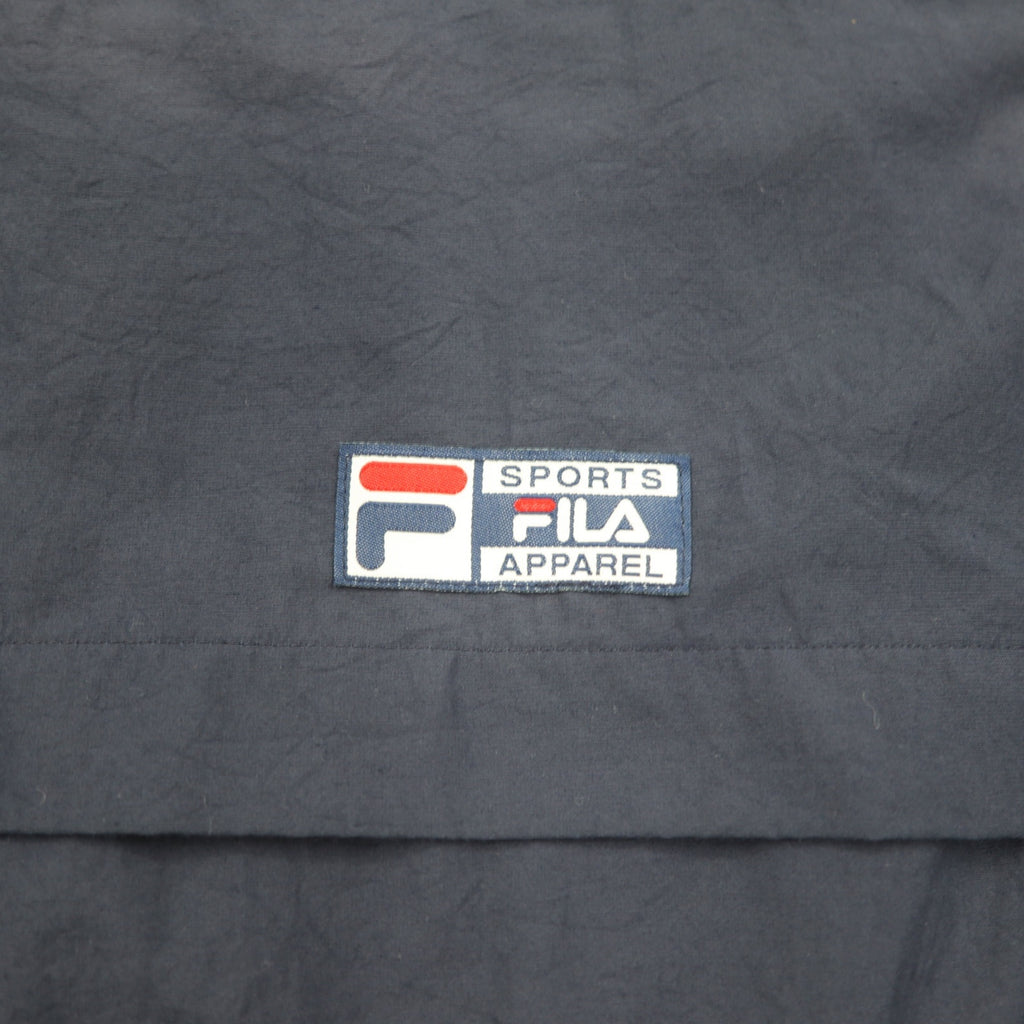 FILA 90年代 ナイロンパーカー XL ネイビー メッシュライナー フード着脱式 ドローコード