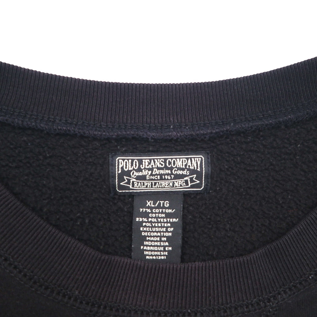 POLO JEANS COMPANY RALPH LAUREN V-neck crew neck sweatshirt, XL, black, solid color, one-point logo embroidery
