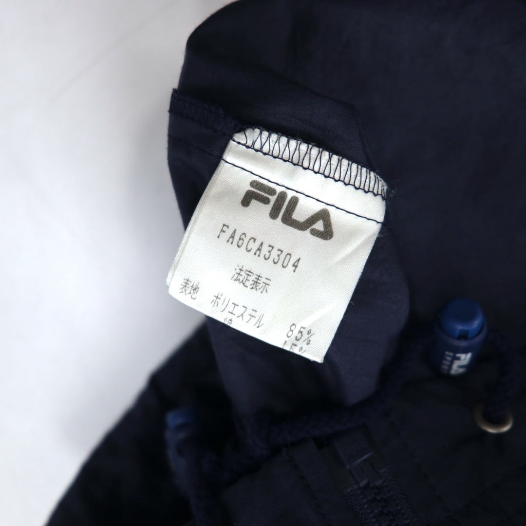 FILA 90年代 ナイロンパーカー XL ネイビー メッシュライナー フード着脱式 ドローコード