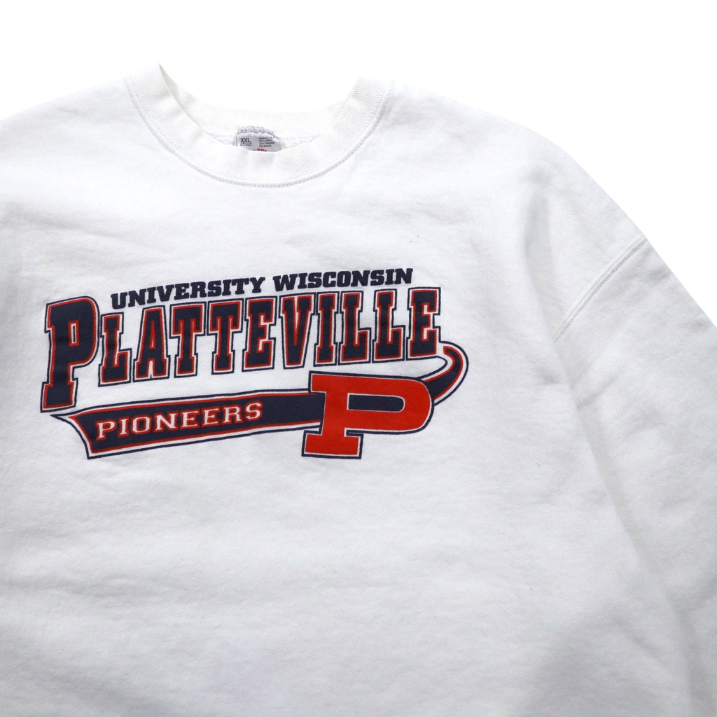 USA made 90s FRUIT OF THE LOOM print sweatshirt XXL white NCAA Wisconsin Platteville Pioneers