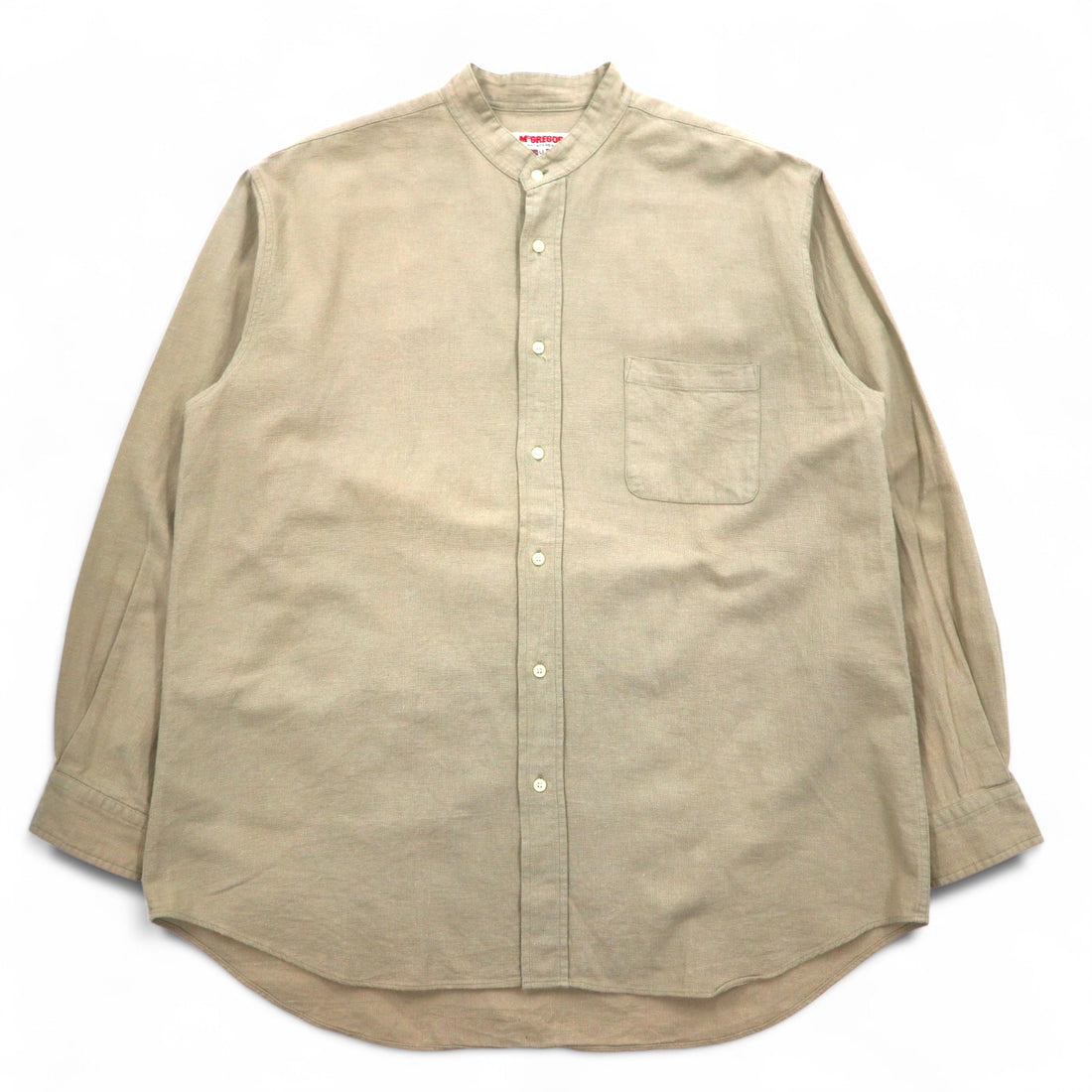 McGREGOR 90s Linen Band Collar Shirt, XL, Beige, Big Size, Made in Japan