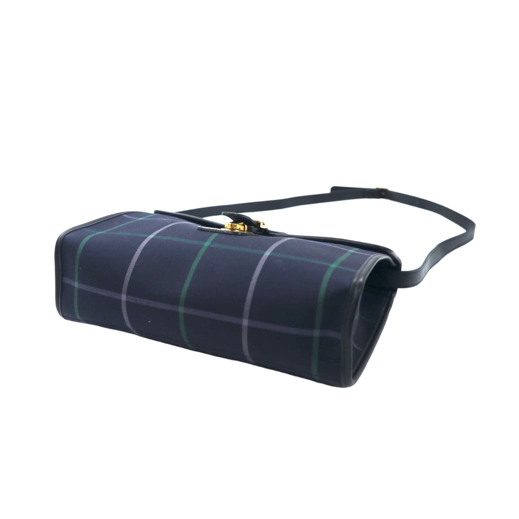 Burberrys Old Windowpane Check Shoulder Bag Navy Nylon Canvas Leather