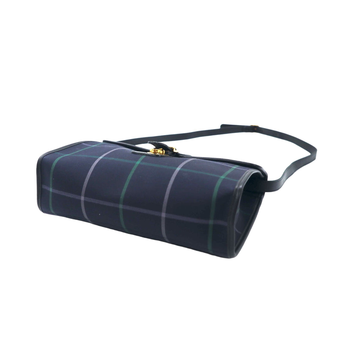 Burberrys Old Windowpane Check Shoulder Bag Navy Nylon Canvas Leather