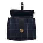 Burberrys Old Windowpane Check Shoulder Bag Navy Nylon Canvas Leather