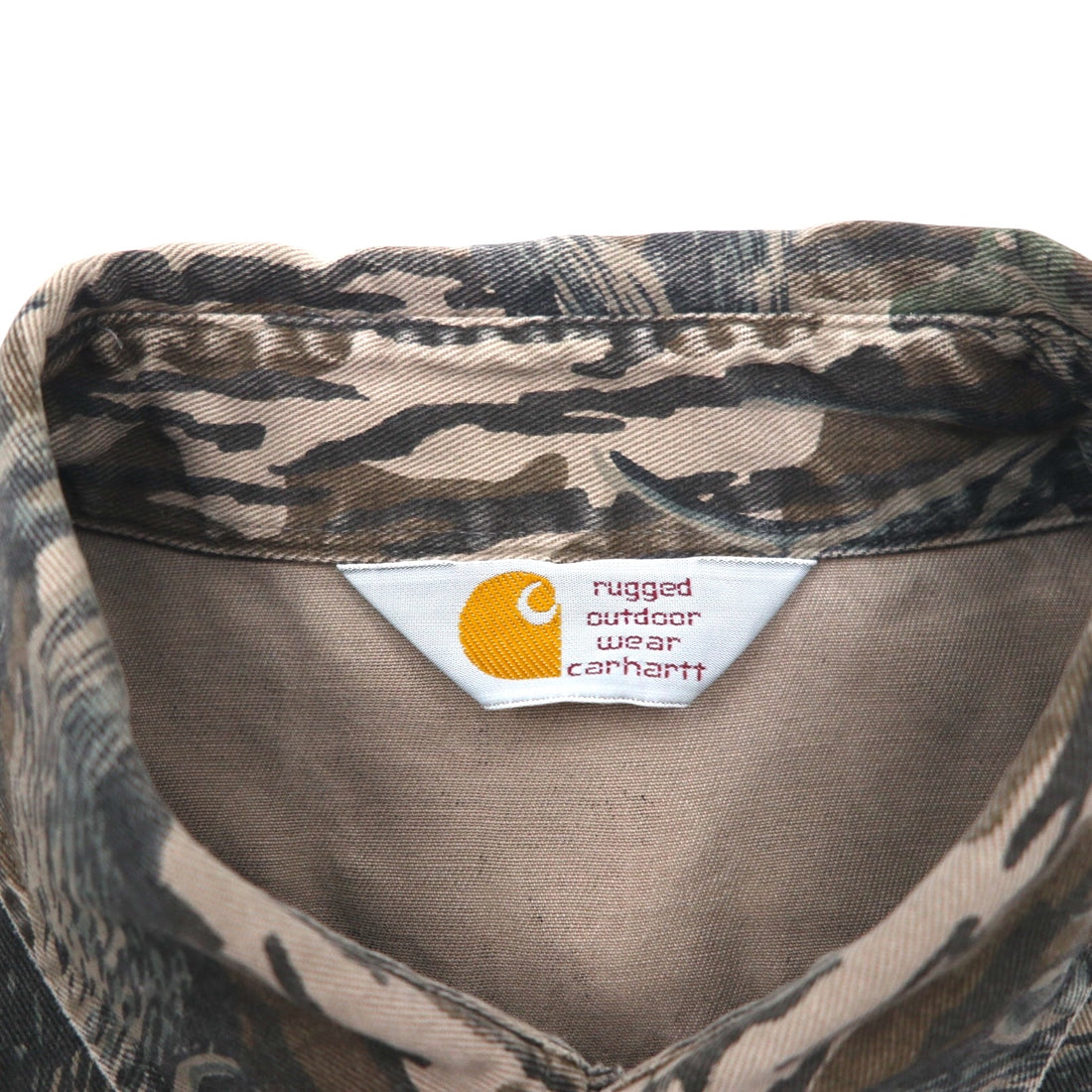 Carhartt 90s Tree Camo Button-Down Work Shirt, Size XL, Khaki, Mossy Oak Camo, Rugged Outdoor Wear