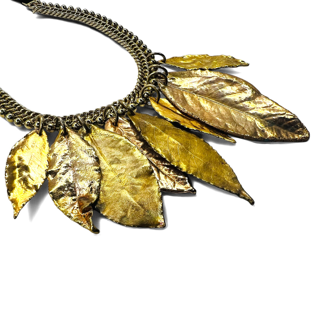 MARNI ribbon necklace in leaf gold and black metal