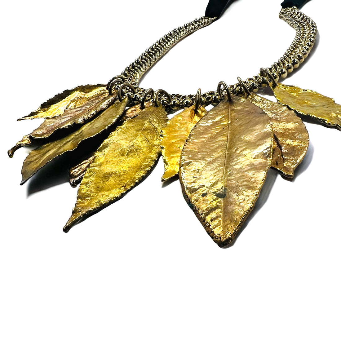 MARNI ribbon necklace in leaf gold and black metal