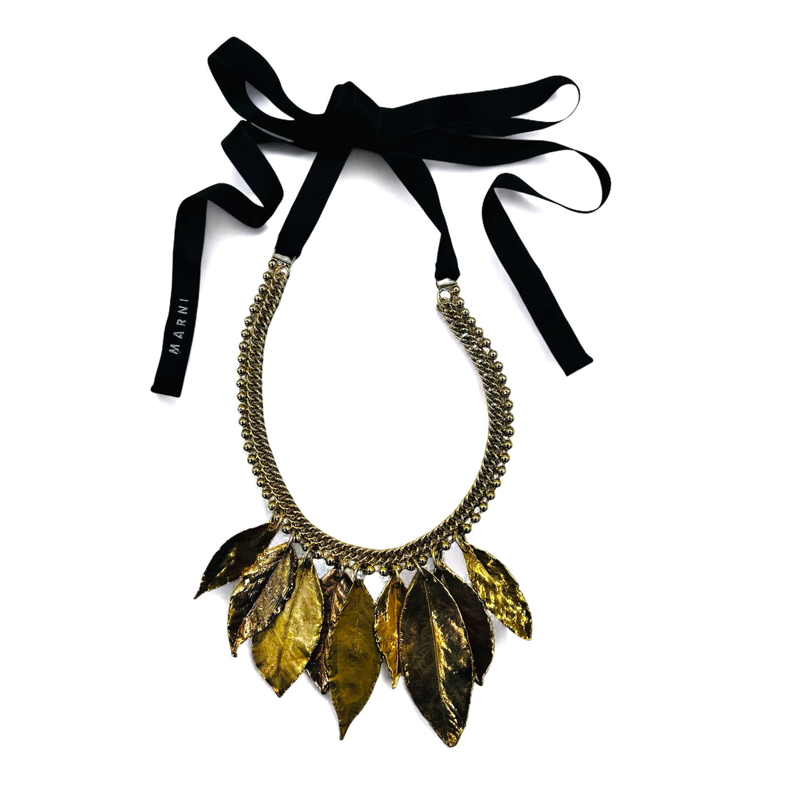 MARNI ribbon necklace in leaf gold and black metal