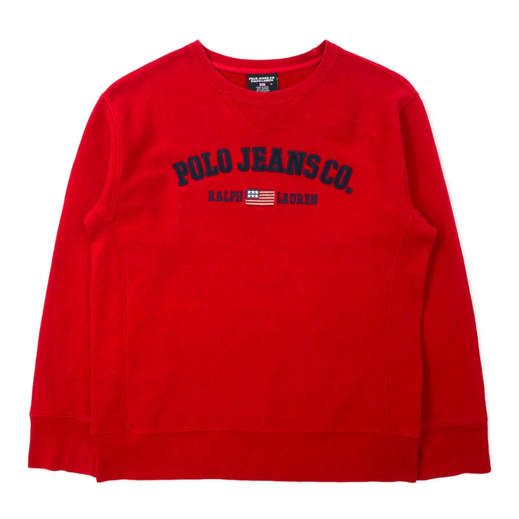 日本然リトテ-古着オンライン-POLO JEANS CO. RALPH LAUREN 90年代 リバースウィーブ ロゴ刺繍 スウェット M レッド コットン 星条旗 前V-POLO JEANS CO. RALPH LAUREN 90's Reverse Weave Logo Embroidery Sweatshirt M Red Cotton Stars and Stripes Front V