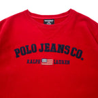 POLO JEANS CO. RALPH LAUREN 90s Reverse Weave Logo Embroidered Sweatshirt M Red Cotton Stars and Stripes Front V