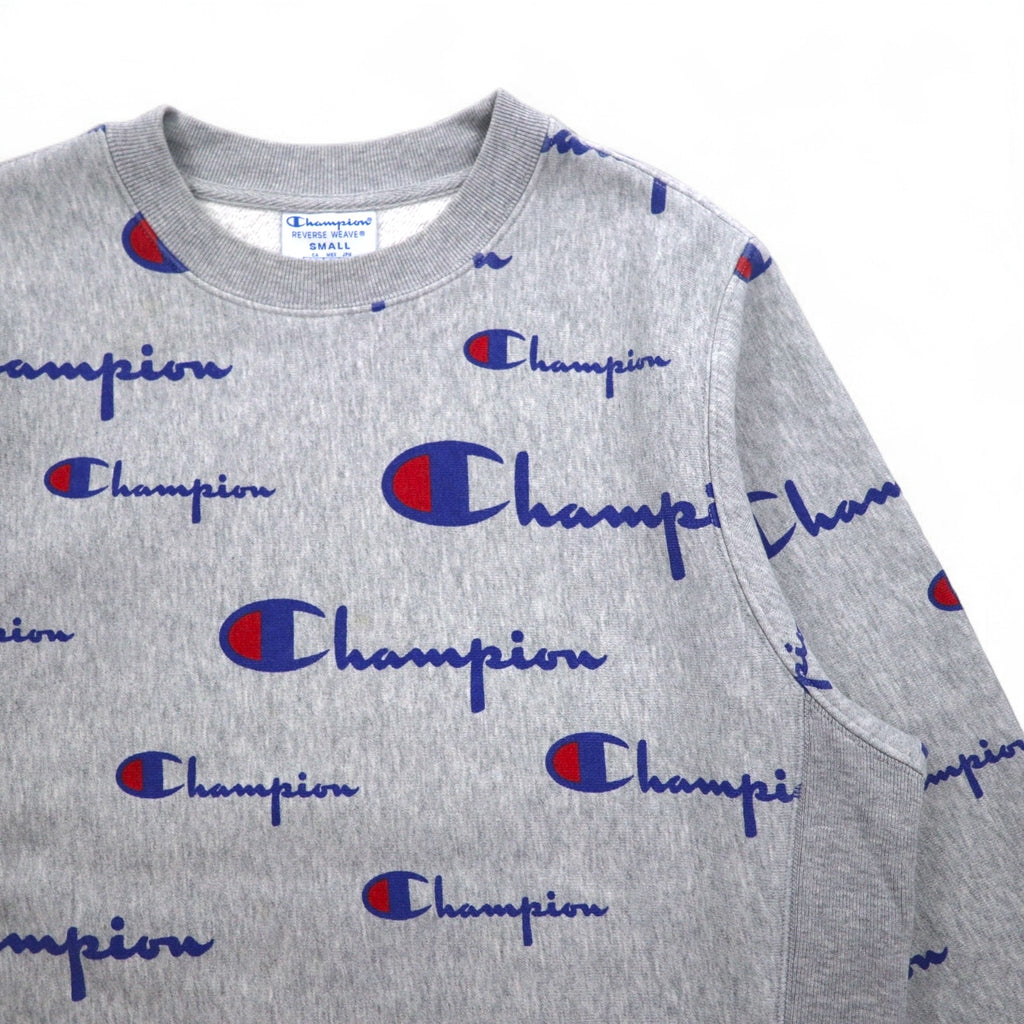 Champion Reverse Weave Sweatshirt L Grey All-over Script Logo Blue Single Tag Reissue