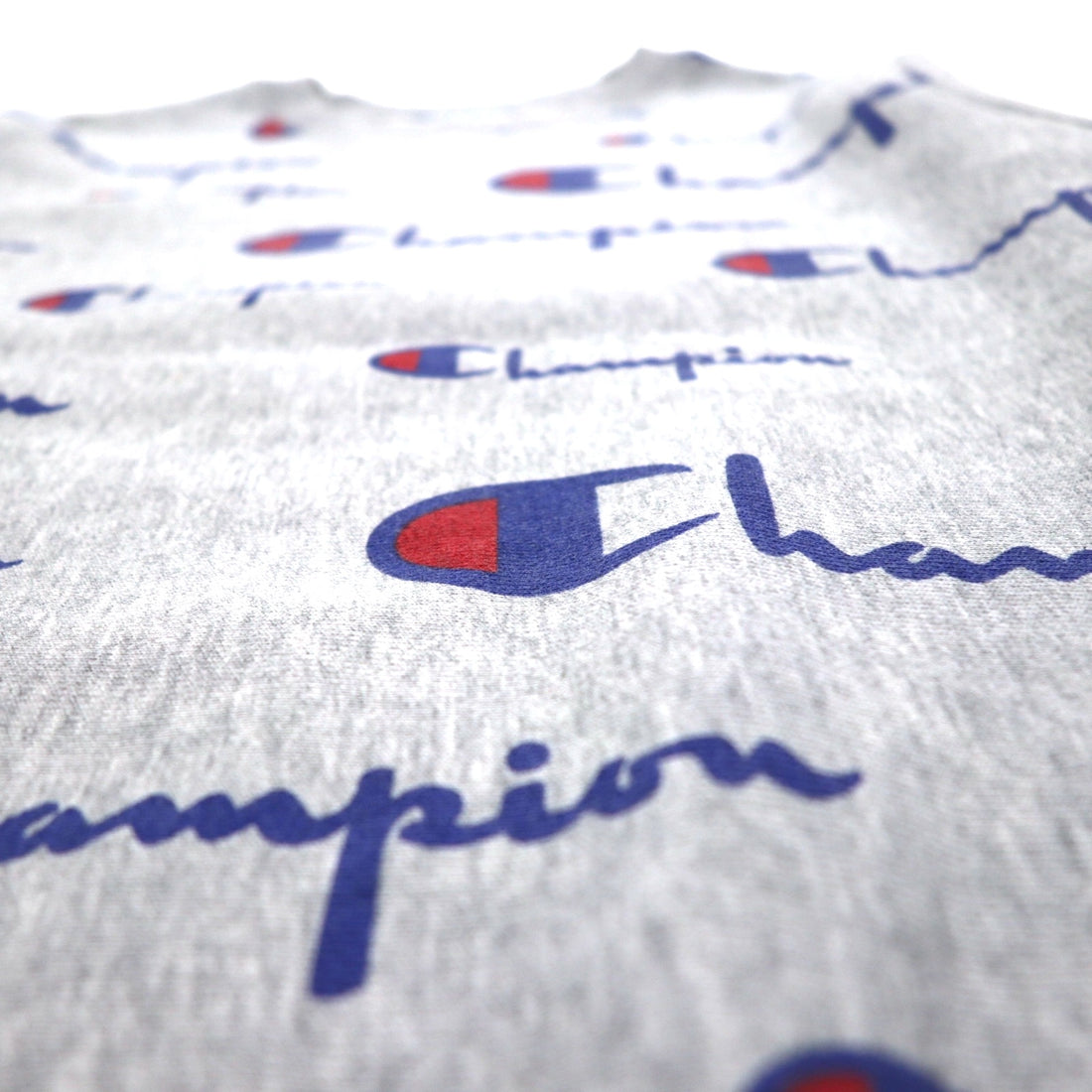 Champion Reverse Weave Sweatshirt L Grey All-over Script Logo Blue Single Tag Reissue