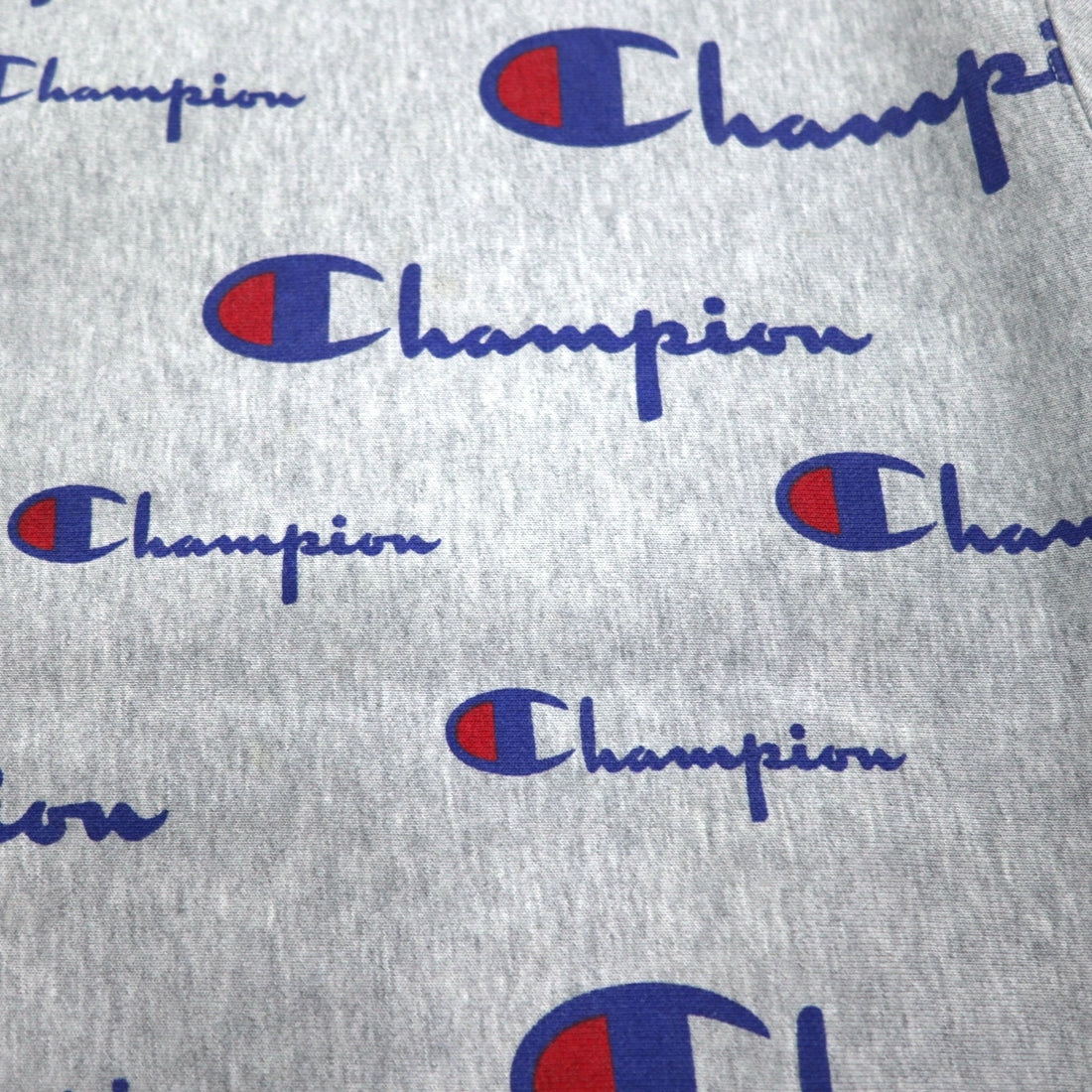 Champion Reverse Weave Sweatshirt L Grey All-over Script Logo Blue Single Tag Reissue
