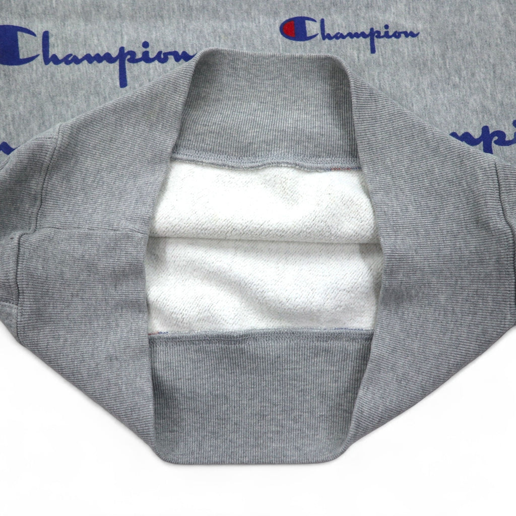 Champion Reverse Weave Sweatshirt L Grey All-over Script Logo Blue Single Tag Reissue