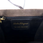 Salvatore Ferragamo リザード型押し 台形 チェーン  ショルダーバッグ ブラウン レザー Q 21 4654 イタリア製