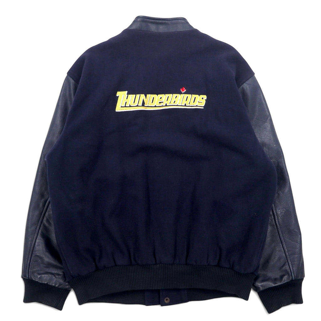 Made in Canada 90s CANADA SPORTSWEAR Leather Sleeve Stadium Jacket XL Navy Leather Wool CANADIAN THUNDERBIRDS Embroidery