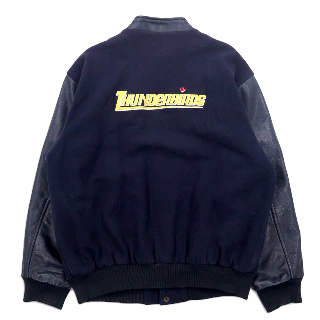Made in Canada 90s CANADA SPORTSWEAR Leather Sleeve Stadium Jacket XL Navy Leather Wool CANADIAN THUNDERBIRDS Embroidery