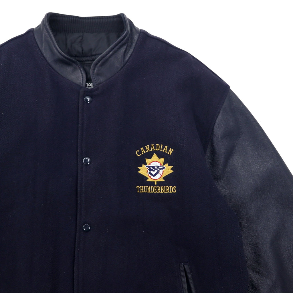 Made in Canada 90s CANADA SPORTSWEAR Leather Sleeve Stadium Jacket XL Navy Leather Wool CANADIAN THUNDERBIRDS Embroidery