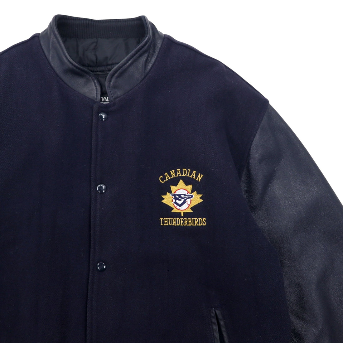 Made in Canada 90s CANADA SPORTSWEAR Leather Sleeve Stadium Jacket XL Navy Leather Wool CANADIAN THUNDERBIRDS Embroidery