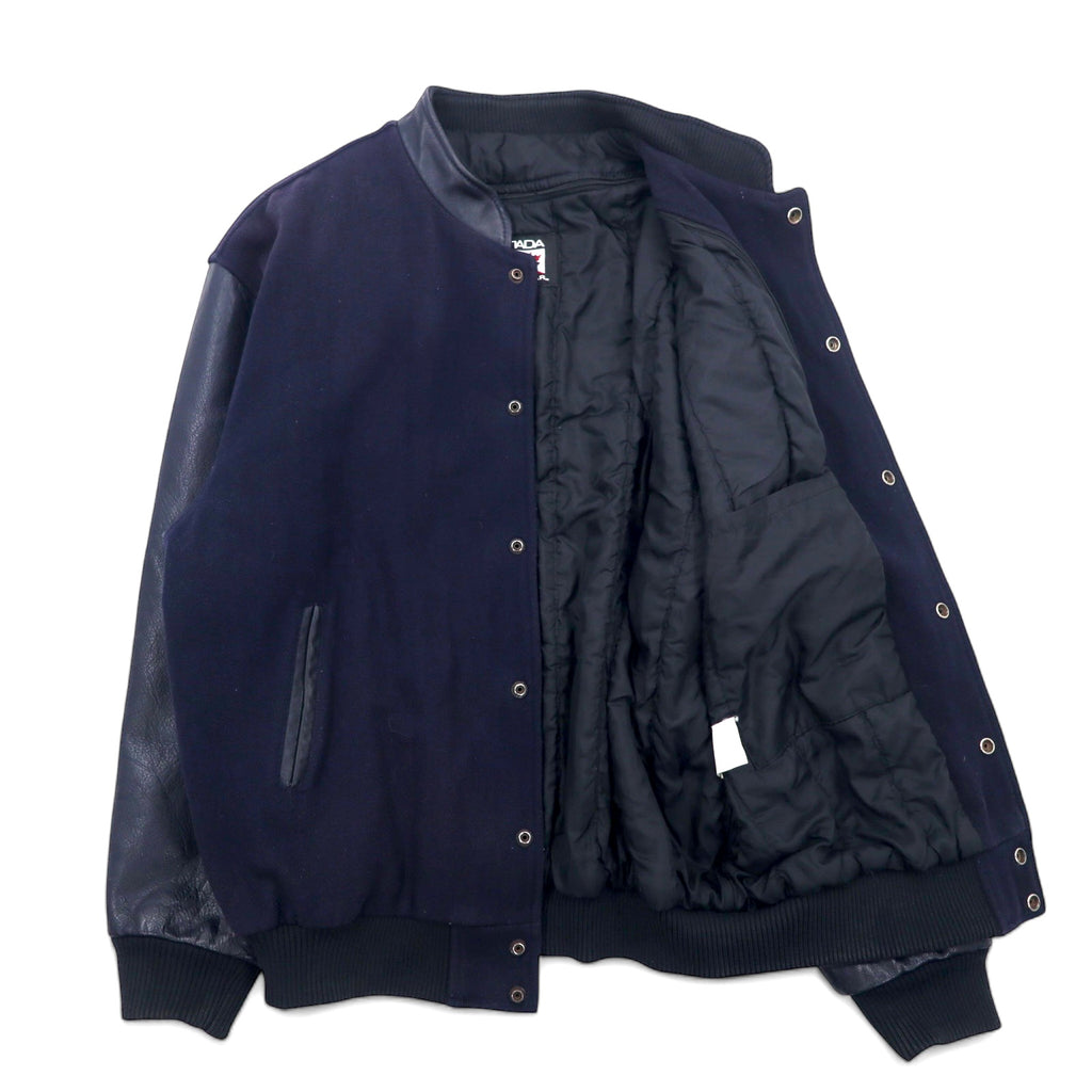 Made in Canada 90s CANADA SPORTSWEAR Leather Sleeve Stadium Jacket XL Navy Leather Wool CANADIAN THUNDERBIRDS Embroidery