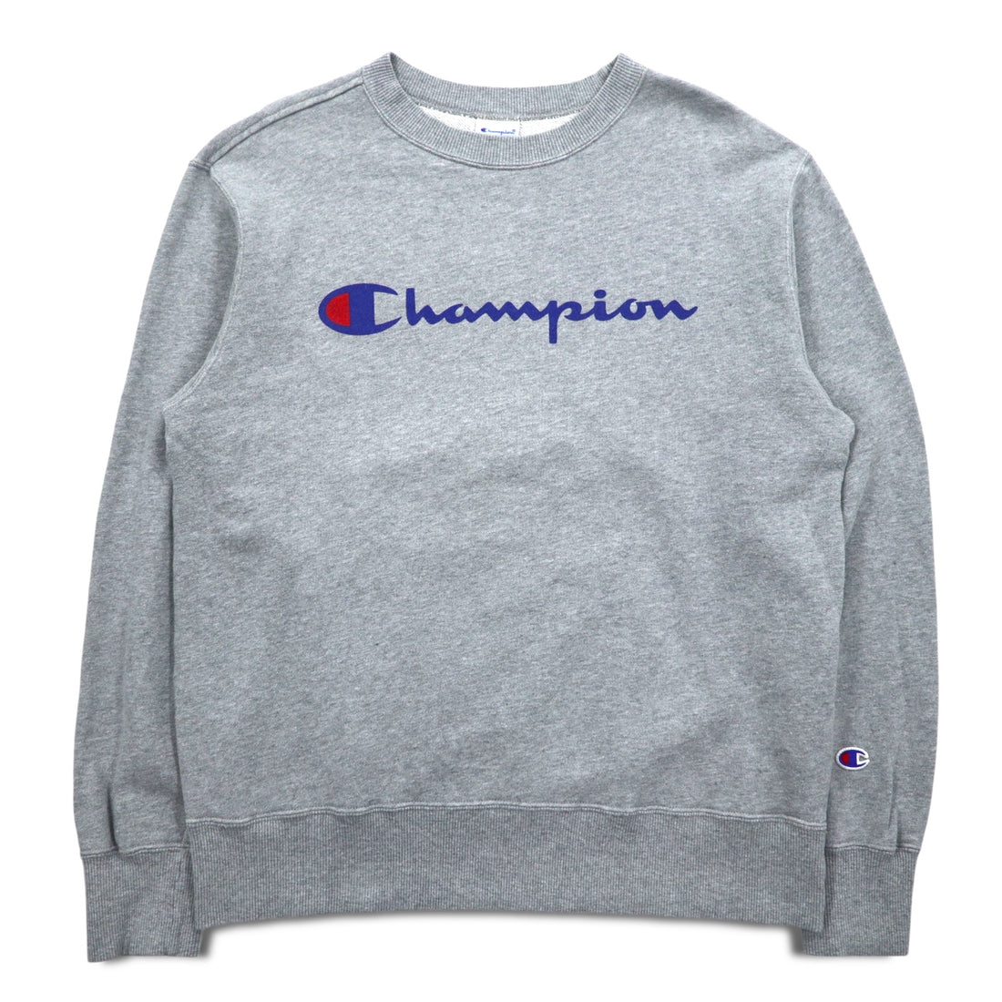 Champion Basic Crew Neck Sweatshirt L Grey Cotton Script Logo C3-H004