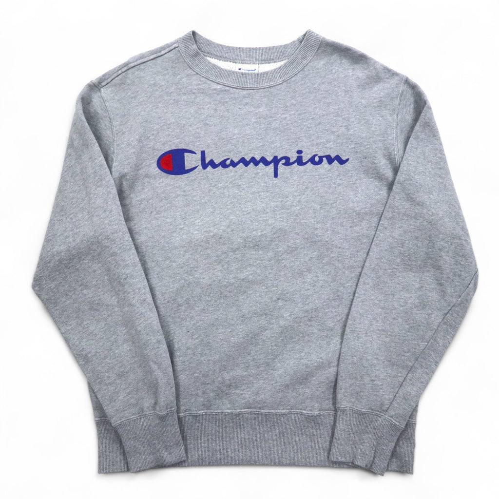 Champion Basic Crew Neck Sweatshirt L Grey Cotton Script Logo C3-H004