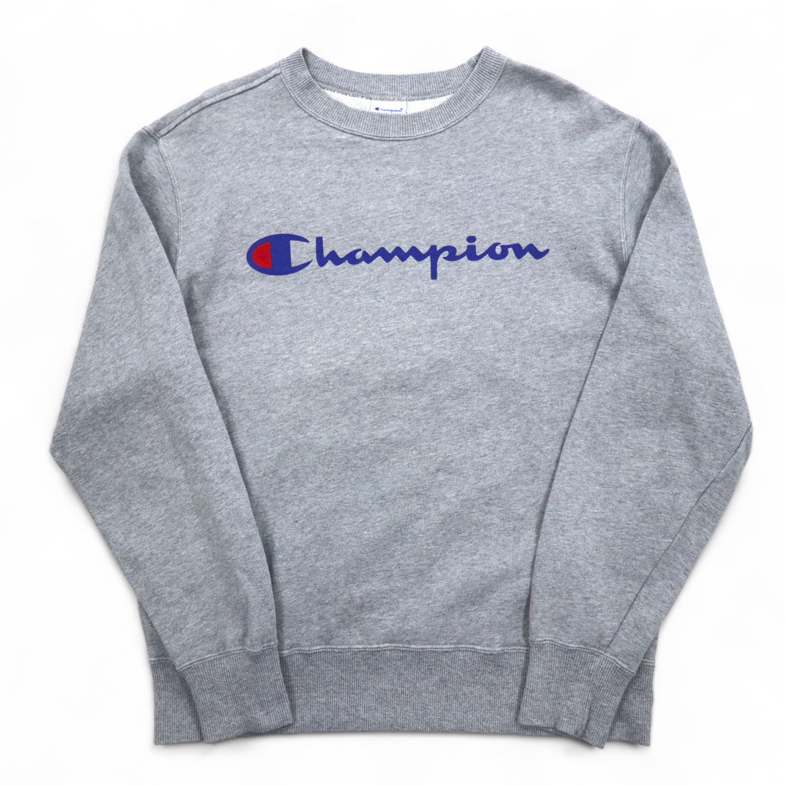 Champion Basic Crew Neck Sweatshirt L Grey Cotton Script Logo C3-H004