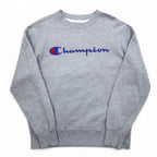 Champion Basic Crew Neck Sweatshirt L Grey Cotton Script Logo C3-H004
