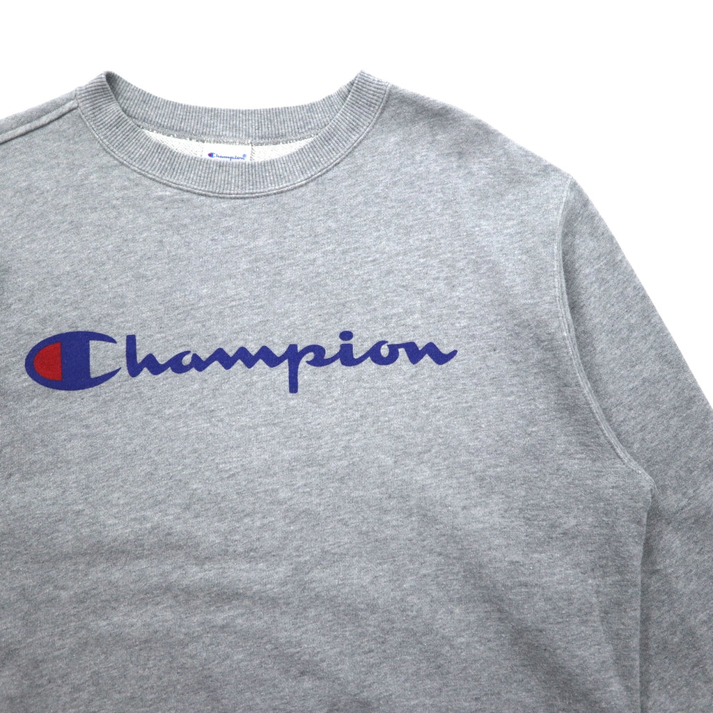 Champion Basic Crew Neck Sweatshirt L Grey Cotton Script Logo C3-H004
