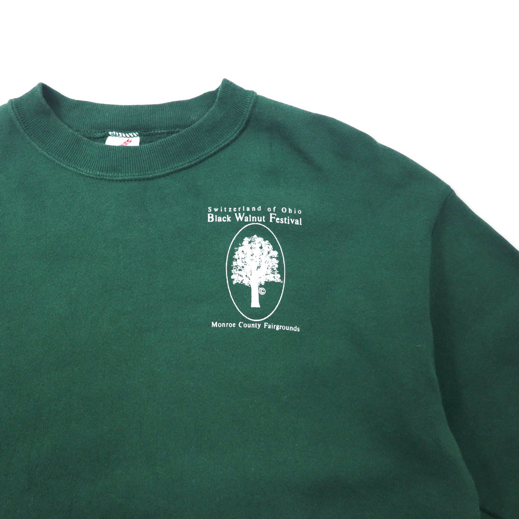 JERZEES Made in USA 90's Crew Neck Sweat M Green Cotton Brushed Back Black Walnut Festival