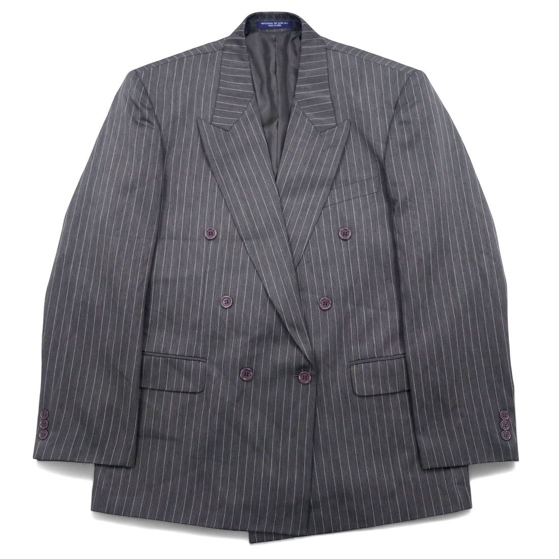 日本然リトテ-古着オンライン-John Blair ダブル テーラードジャケット XL グレー ストライプ ポリエステル-John Blair Double Tailored Jacket XL Gray Striped Polyester