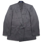 日本然リトテ-古着オンライン-John Blair ダブル テーラードジャケット XL グレー ストライプ ポリエステル-John Blair Double Tailored Jacket XL Gray Striped Polyester