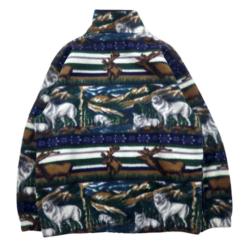 90s Daniel David Half Zip Fleece Jacket XXL Green All-over Animal Deer Wolf MOUNTAIN FLEECE