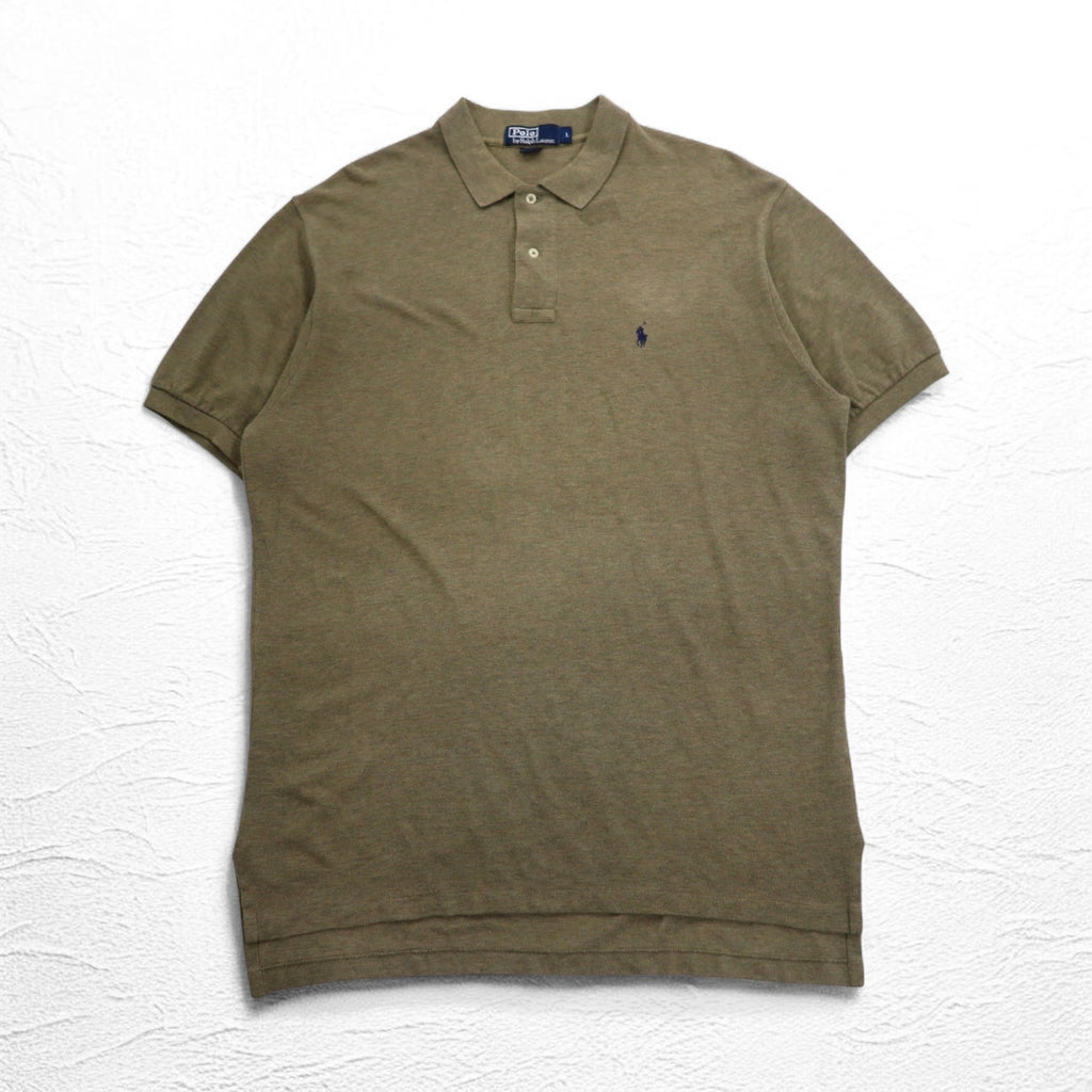 Polo by Ralph Lauren 90s Polo Shirt L Khaki Cotton Pique Small Pony Embroidery